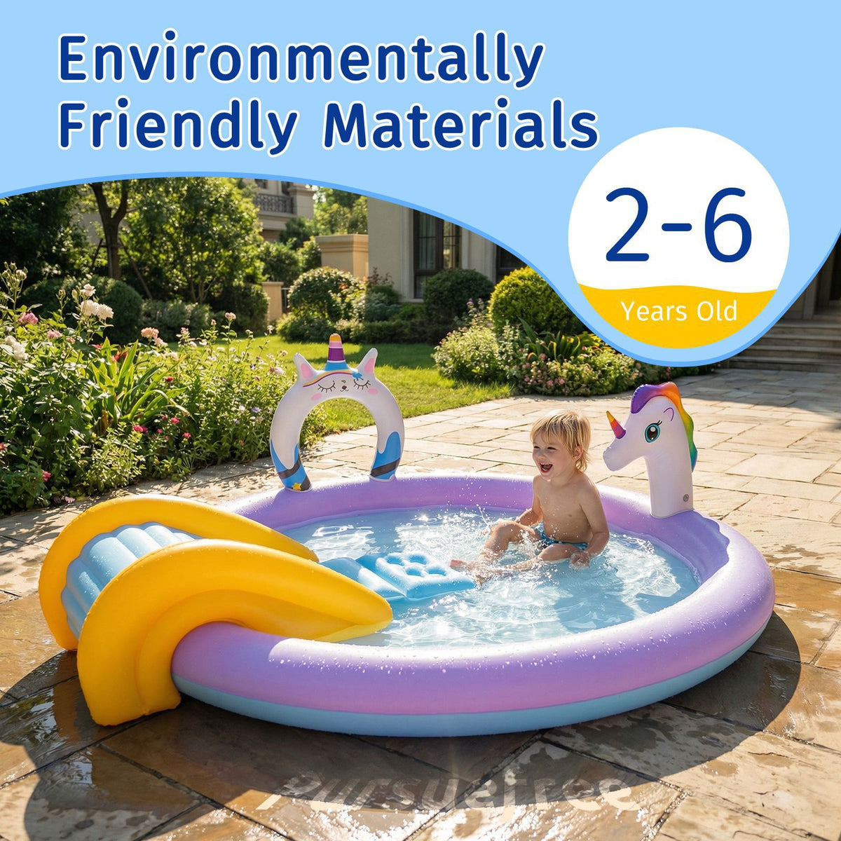 Unicorn Slide Inflatable Play Pool with Water Spray