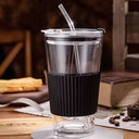 Glass straw cup with lid