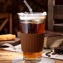 Glass straw cup with lid