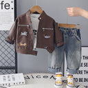 Boys PU Leather Jacket Three-Piece