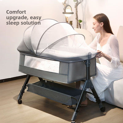 Adjustable Height Portable Baby Crib with Mosquito Net