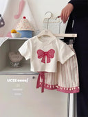 Girls Bow Print Short Sleeve Set