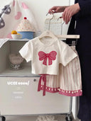 Girls Bow Print Short Sleeve Set