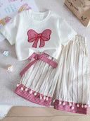 Girls Bow Print Short Sleeve Set