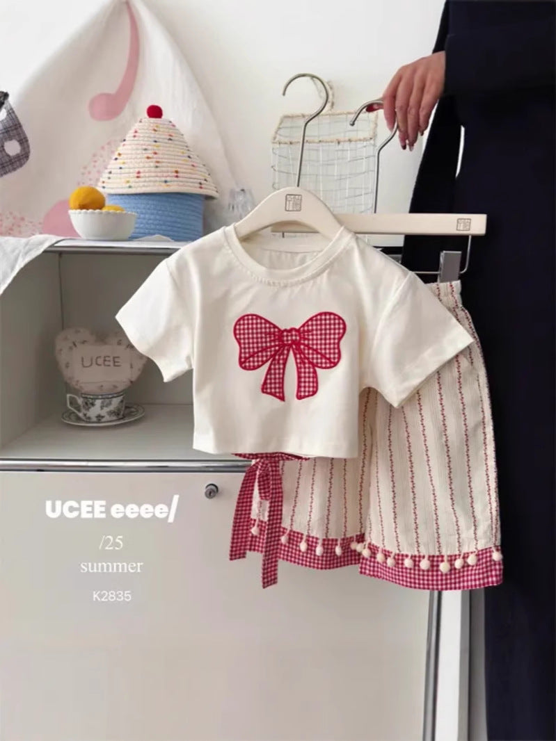 Girls Bow Print Short Sleeve Set